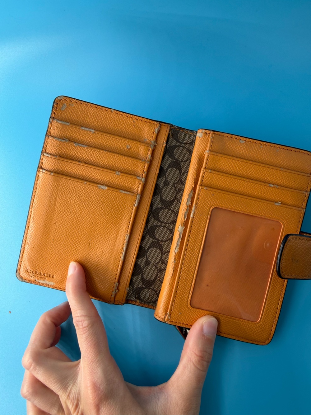 Coach Tangerine Orange Compact Wallet Zip Flaw Project Snap ID Card Holder - Picture 7 of 9